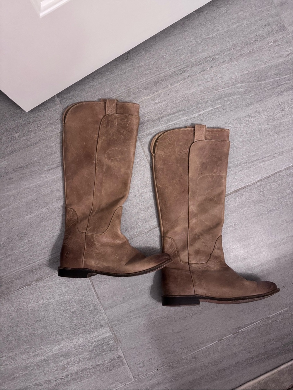 Frye Taupe Brown Leather Knee-High Riding Boots